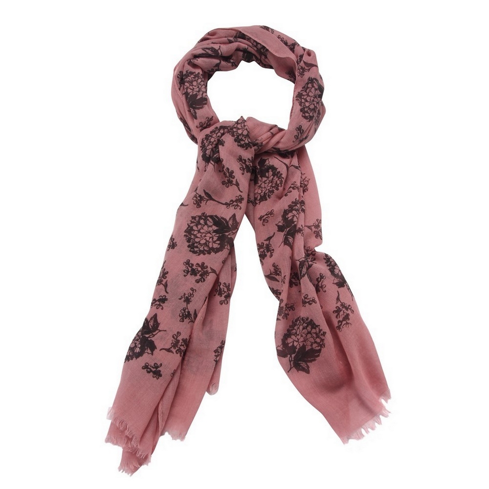 Scarf cotton floral etching pink