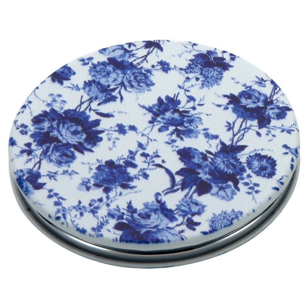 Compact mirror tea garden flowers blue & white