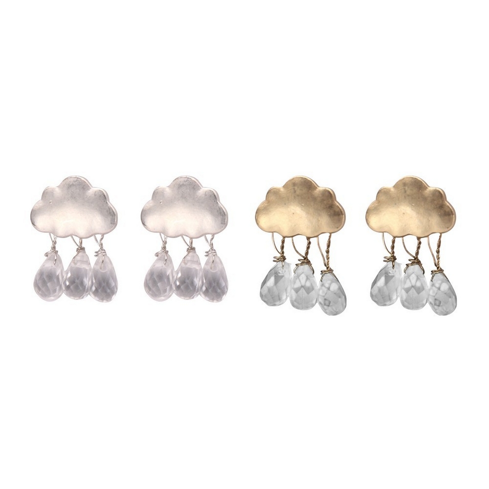 Stud earring raindrop cloud silver & gold