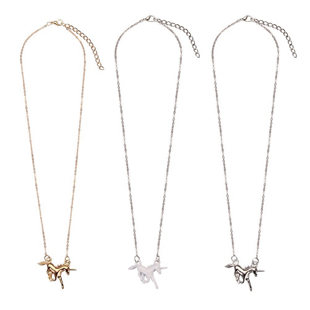 Necklace with a pendant unicorn gold & white & silver