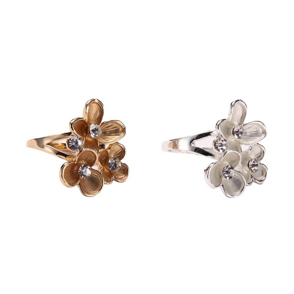 Ring crystal glass matt & shiny trio flowers silver & gold