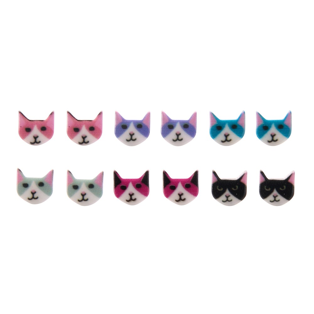 Stud earring crafty cat face multicoloured