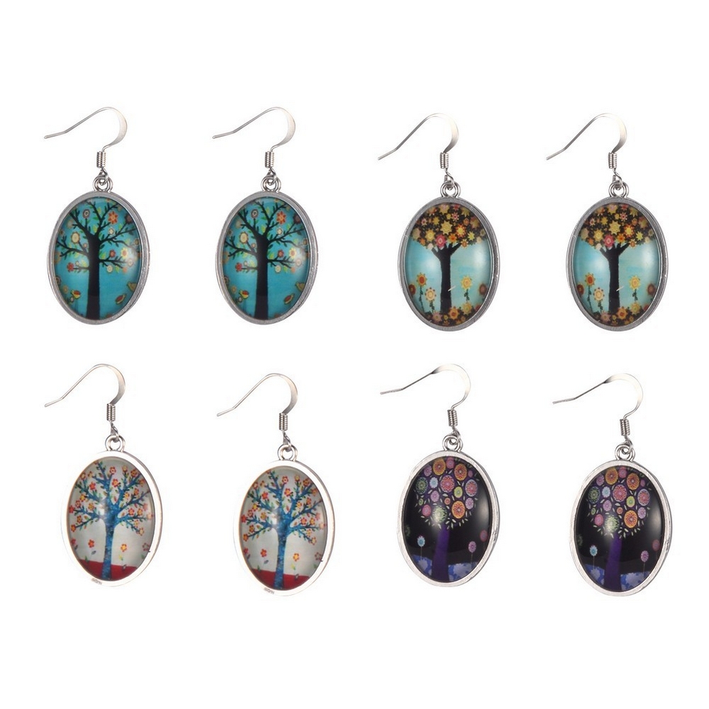 Drop earring glass tree of life multicoloured