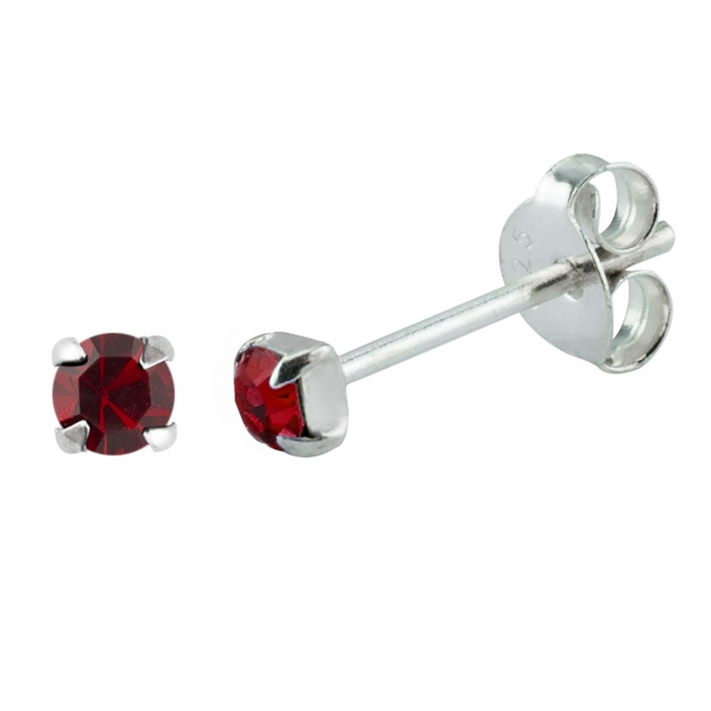 Stud earring 925 silver & crystal glass birthstone in claw setting - January Garnet red