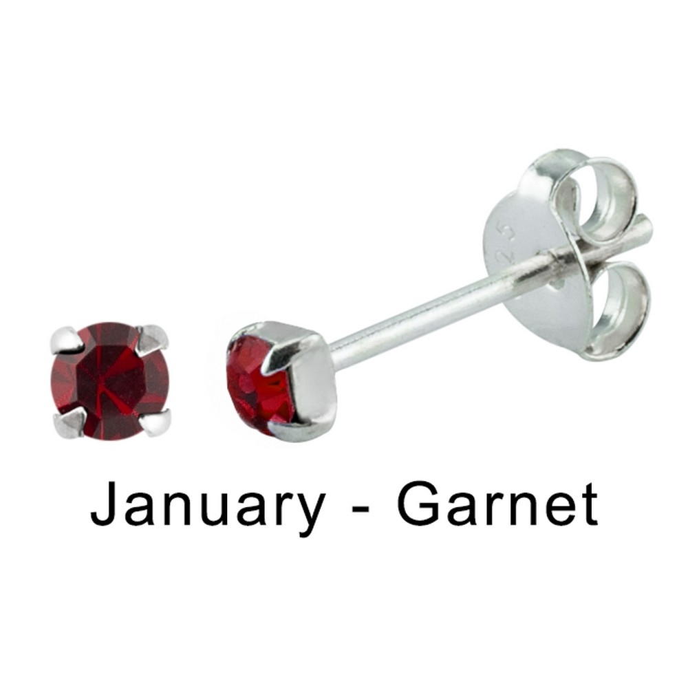 Stud earring 925 silver & crystal glass birthstone in claw setting - January Garnet red - Image 2