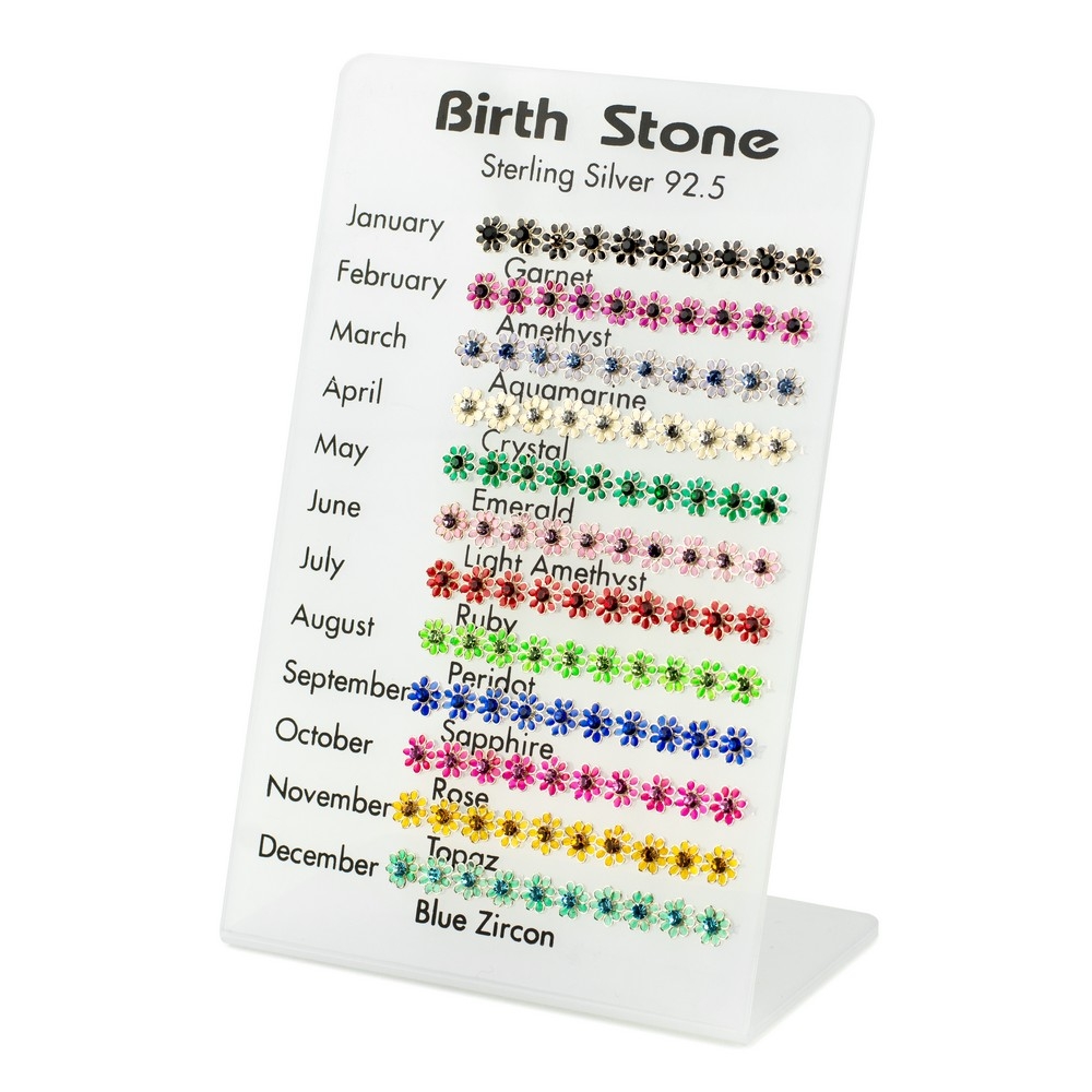 Stud earring 925 silver & crystal glass birthstone flower assorted colours