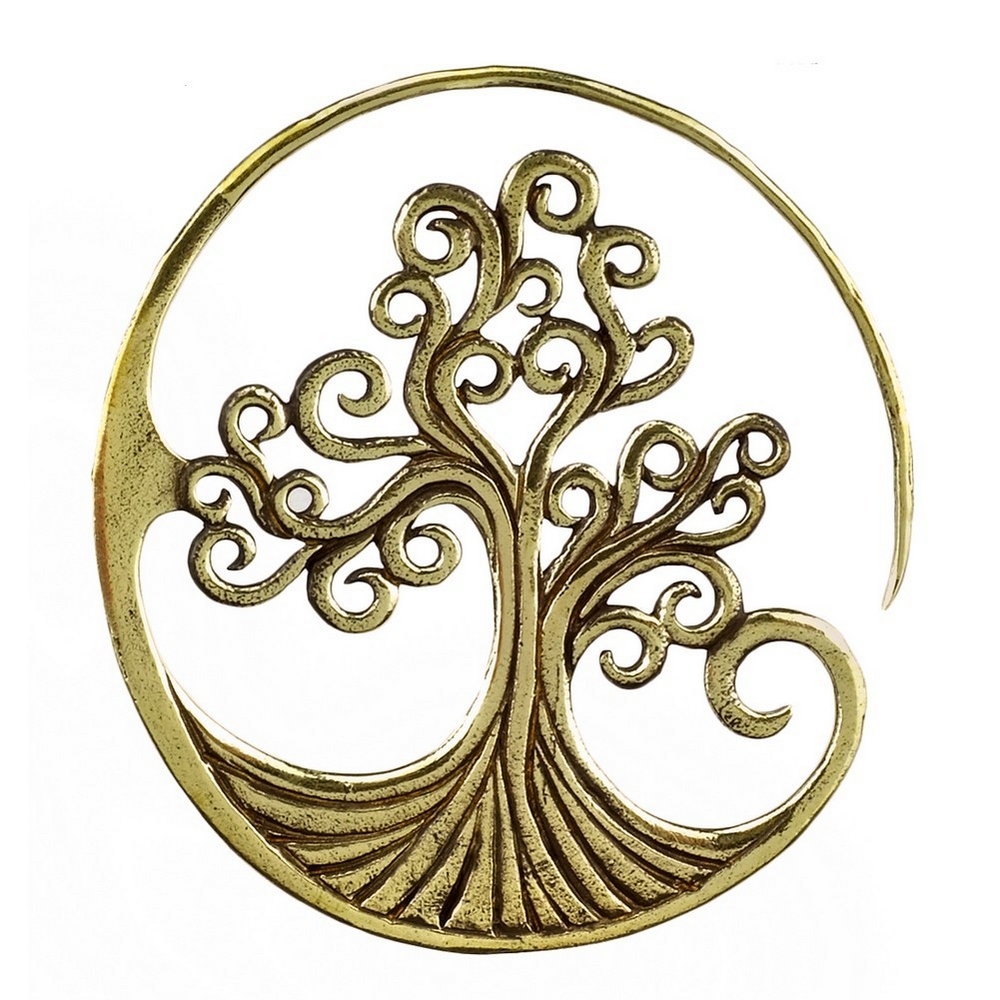 Hoop earring brass cradled tree of life single piece