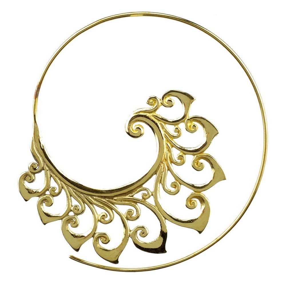 Hoop earring brass large curl combed tribal single piece