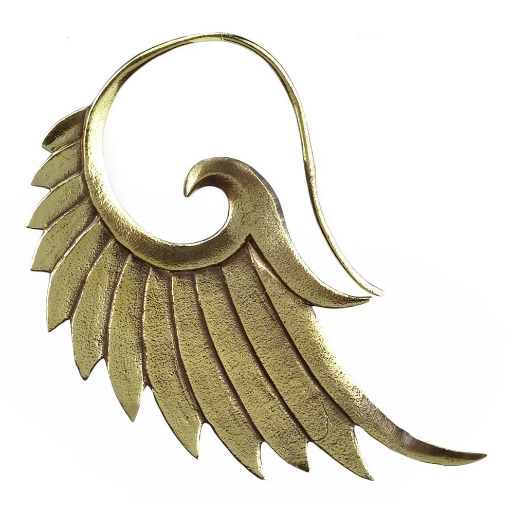 Hoop earring brass tribal wing single piece