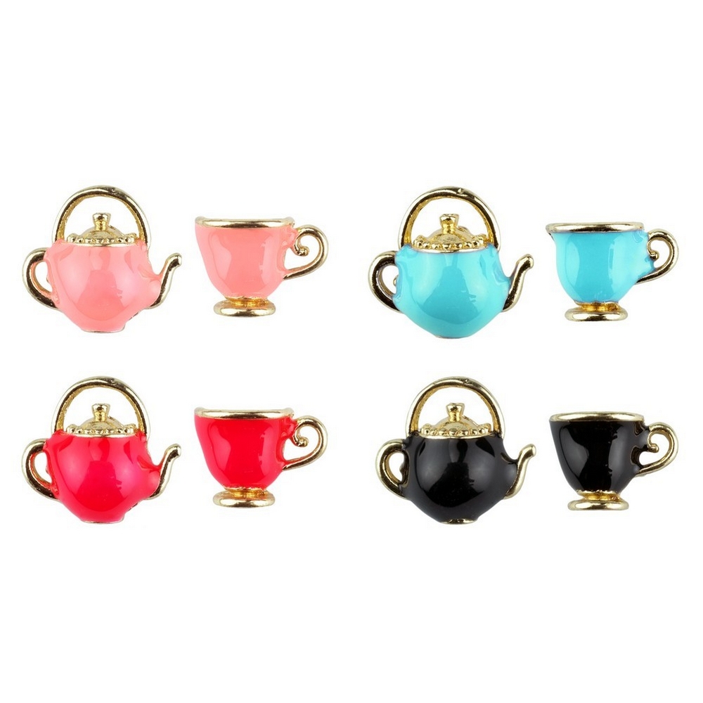 Stud earring enamel cup & teapot assorted colours