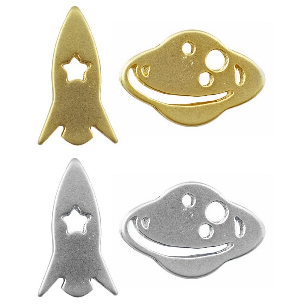 Stud earring fly me to the moon silver & gold