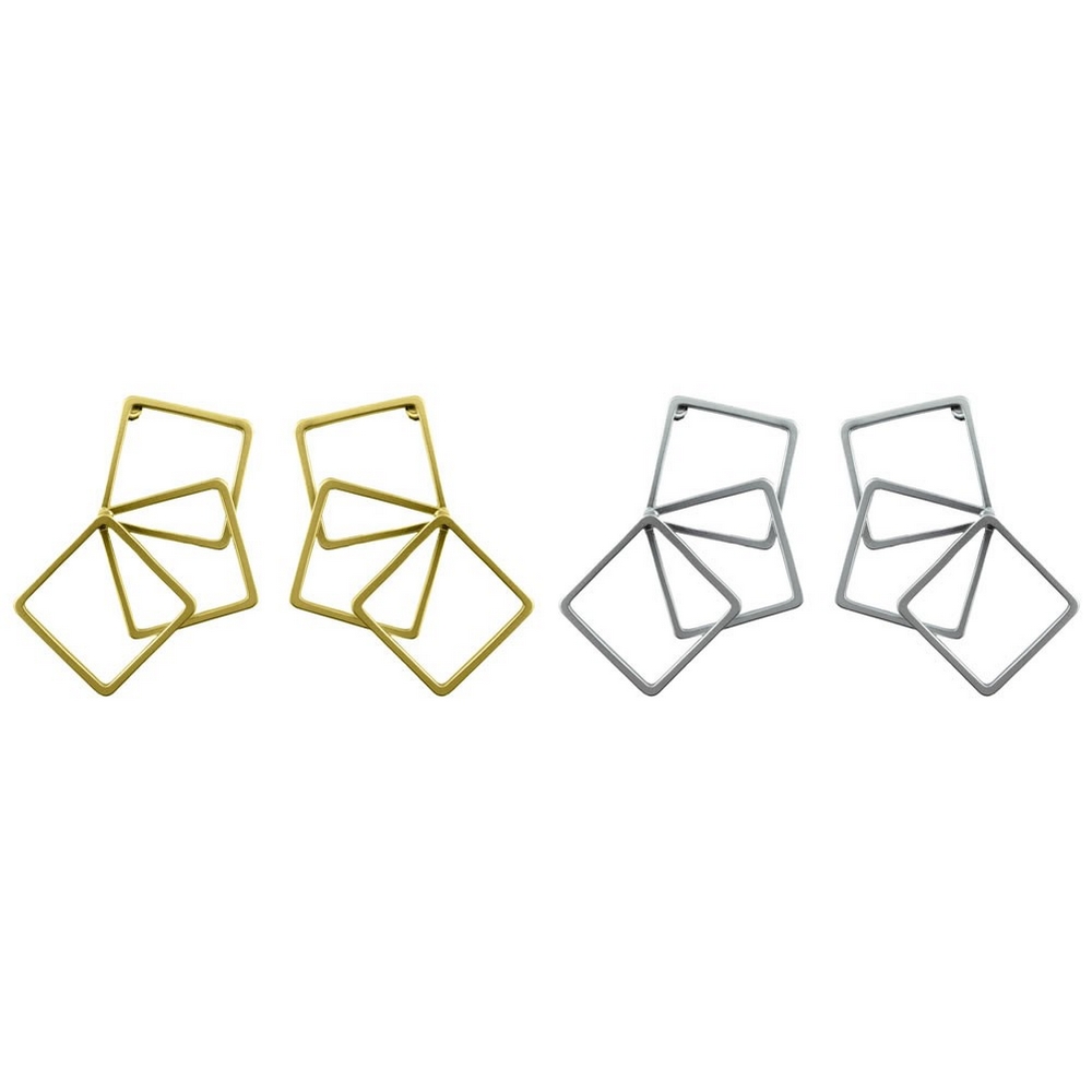 Stud earring geometric overlap square silver & gold