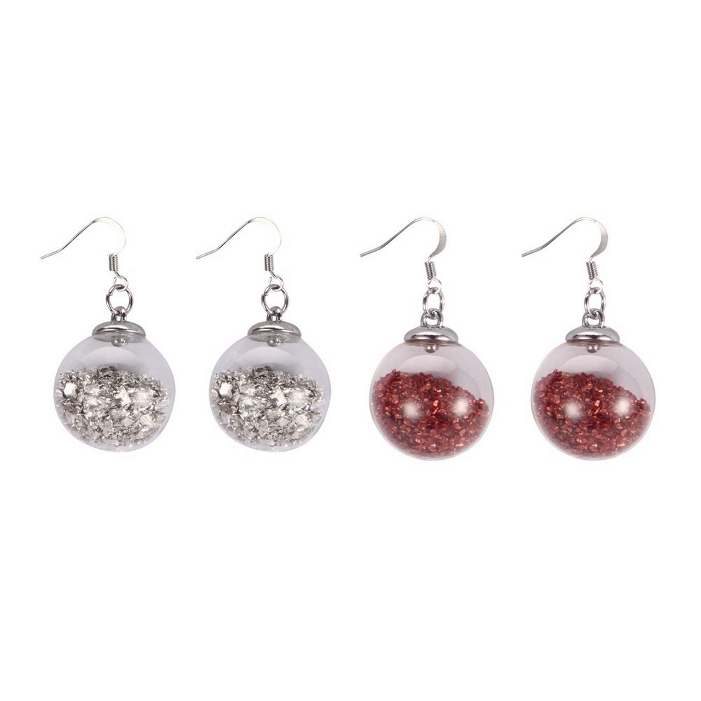 Drop earring glass stardust flying sphere gold & silver