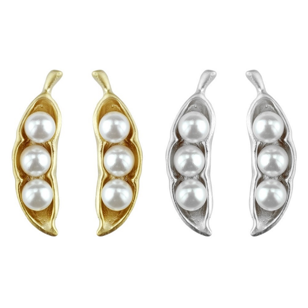 Stud earring glass peas in a pod silver & gold