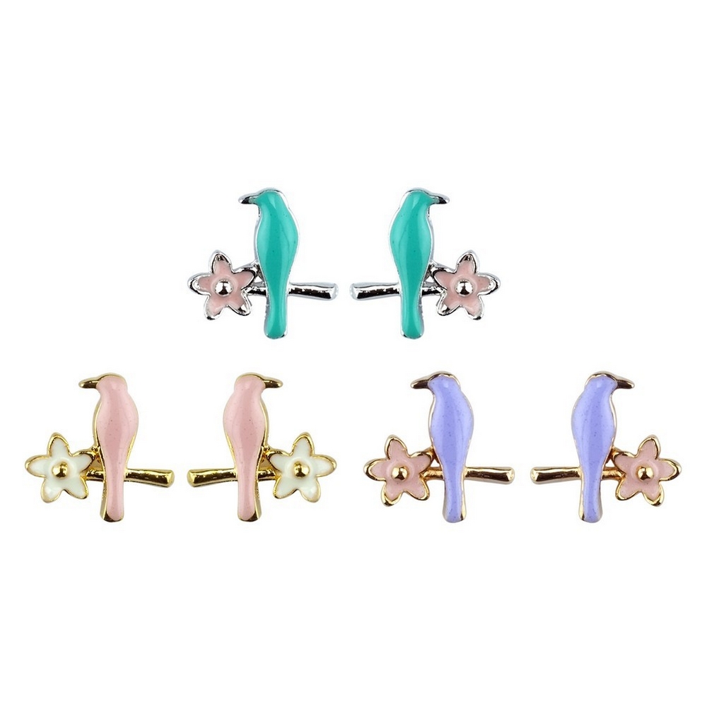 Stud earring dove & flower