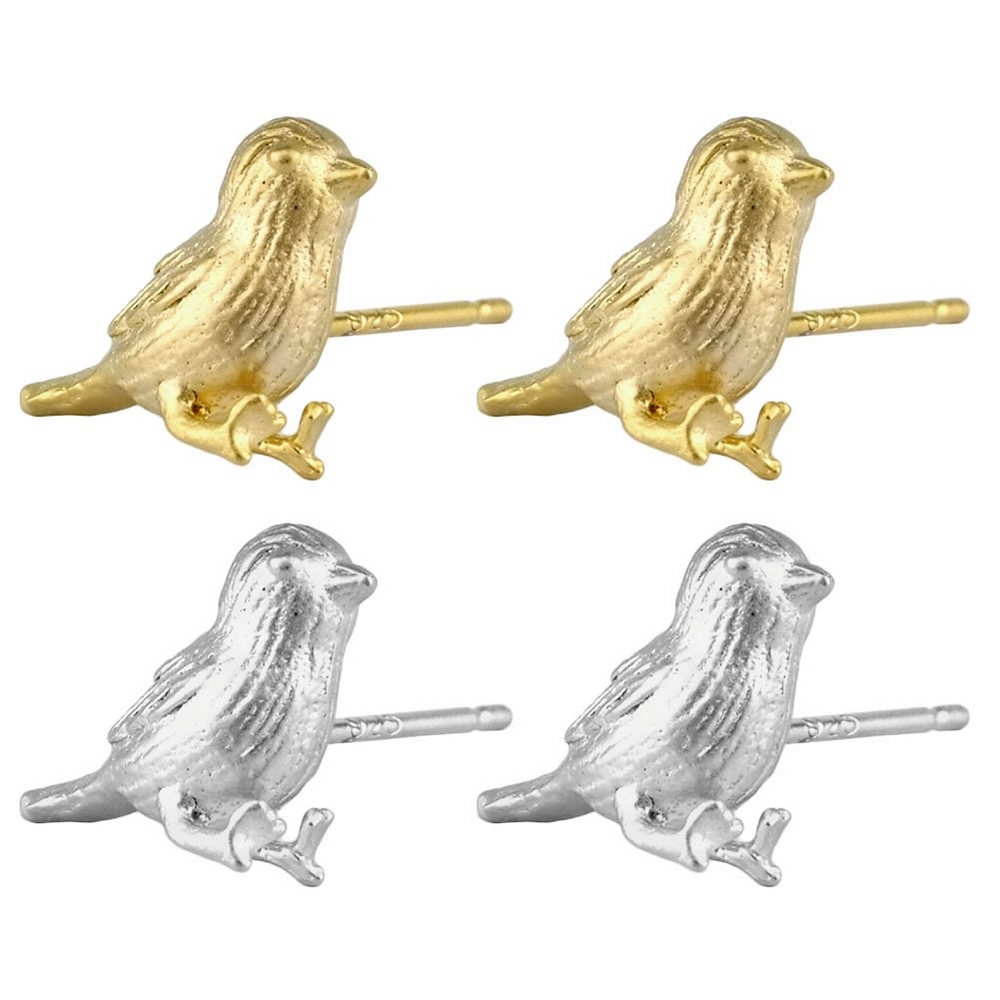 Stud earring bird silver & gold