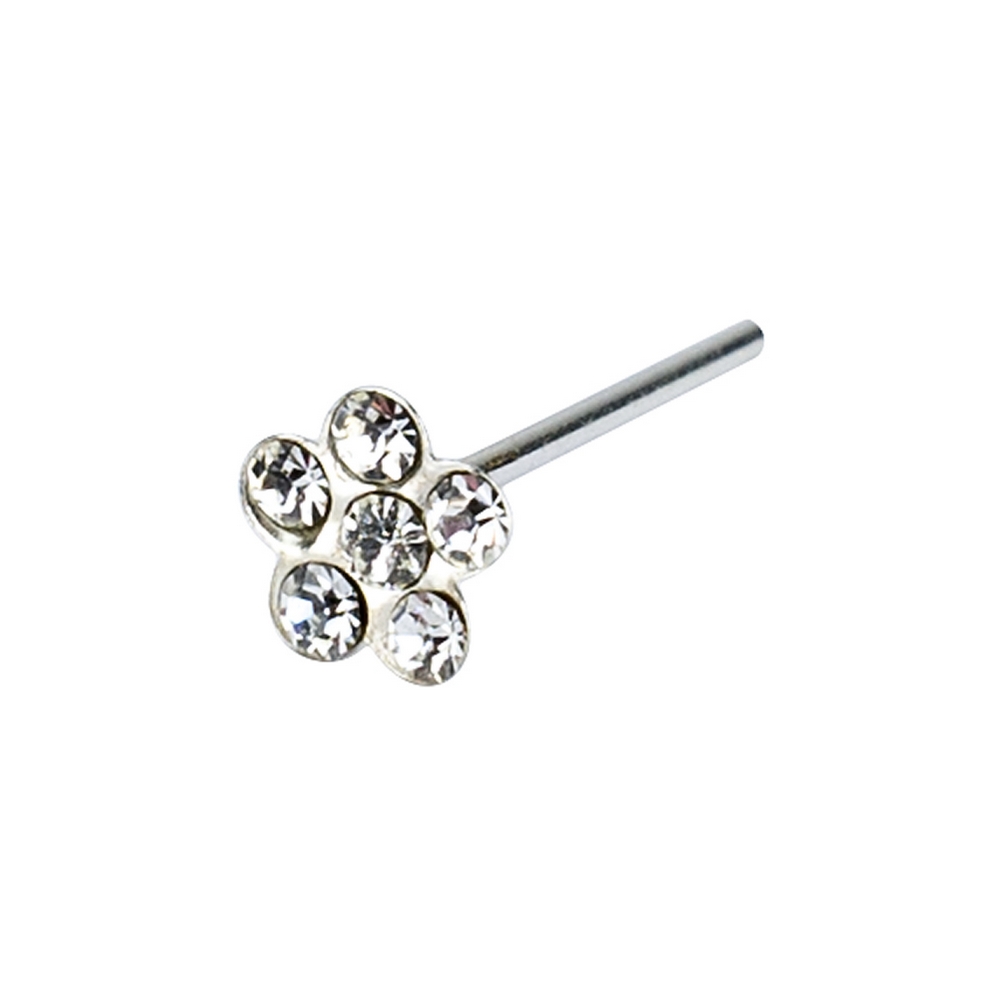 Nose stud 925 silver & crystal glass 5 crystal flower silver