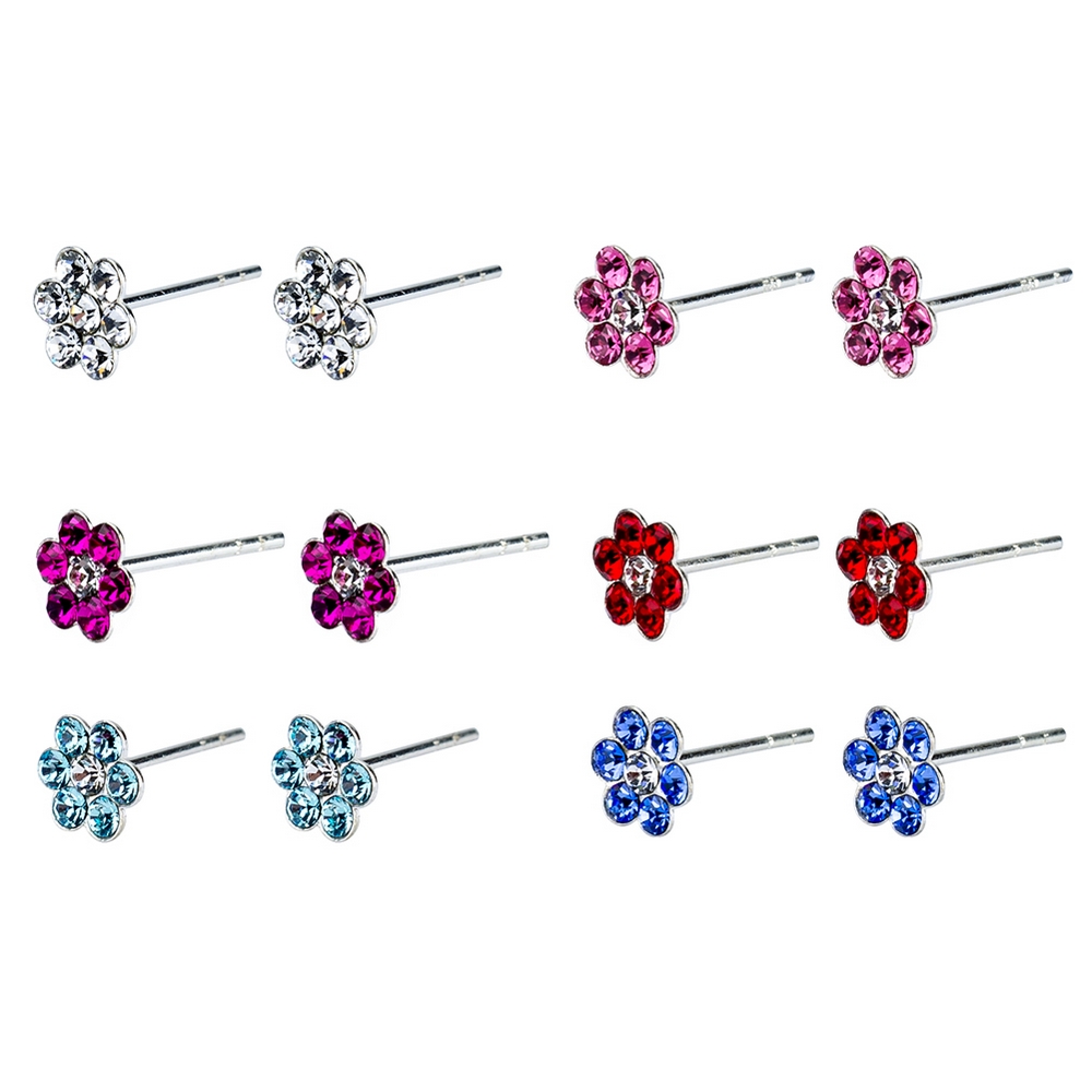 Stud earring 925 silver & crystal glass 7 crystal flower multicoloured