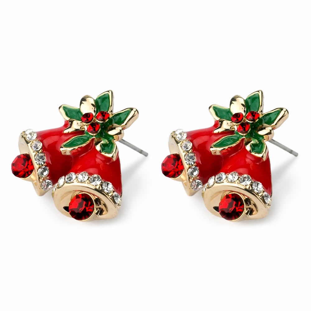 Stud earring crystal glass & enamel bells multicoloured