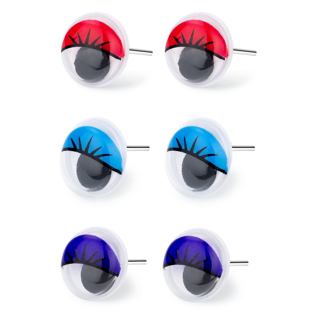Stud earring resin googly eyes multicoloured