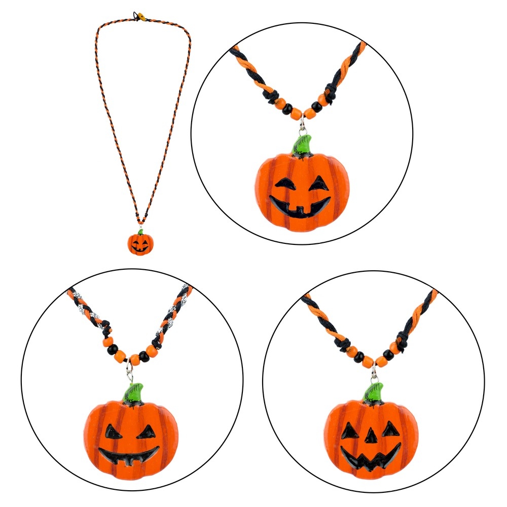 Necklace wood & linen pumpkin orange