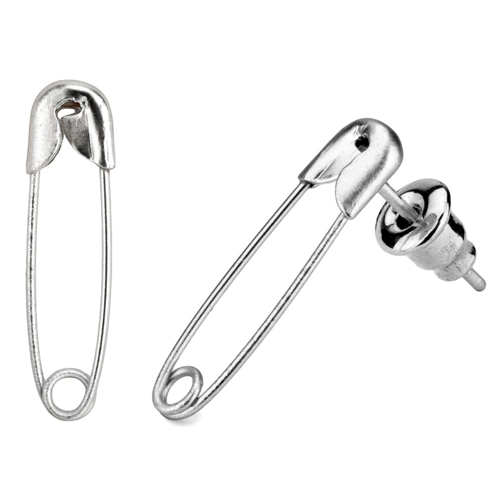 Stud earring safety pin matte plated silver