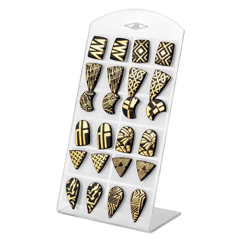 Stud earring resin geometric black & gold