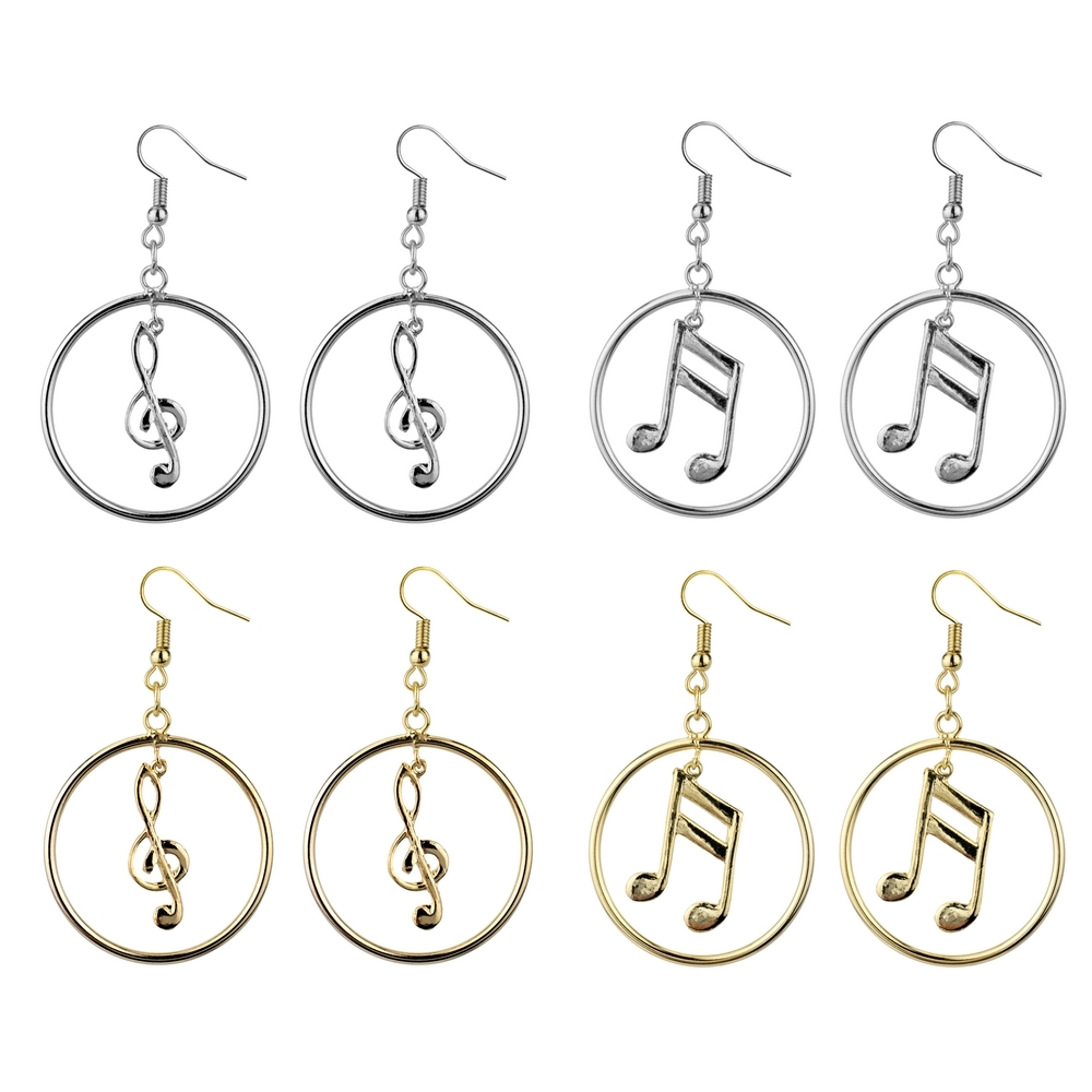Drop earring musical notes silver & gold