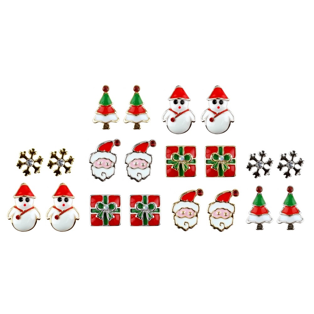 Stud earring crystal glass & enamel christmas small assorted colours