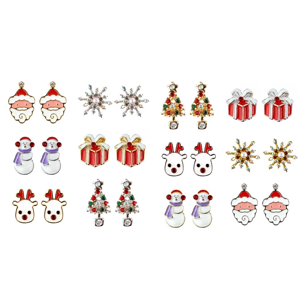Stud earring crystal glass & enamel christmas large on gift card assorted colours