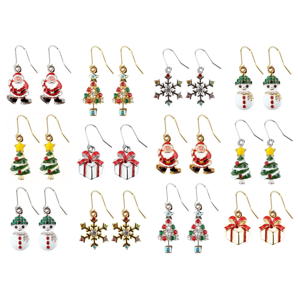 Drop earring crystal glass & enamel christmas on gift card assorted colours