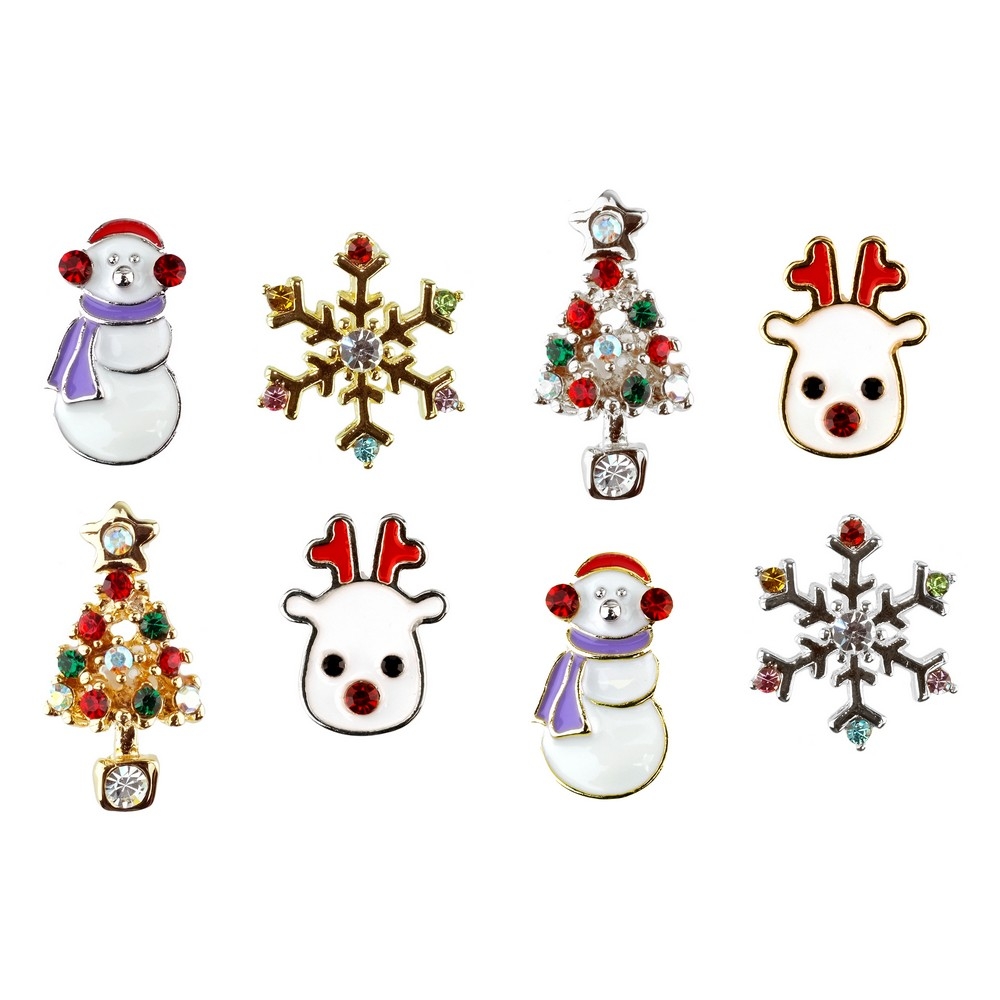 Clutch pin brooch crystal glass & enamel christmas gift card assorted colours