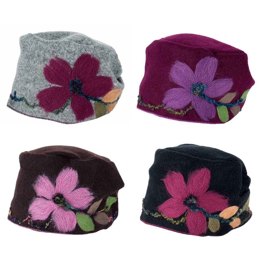 Hat canterbury hand felted flower multicoloured