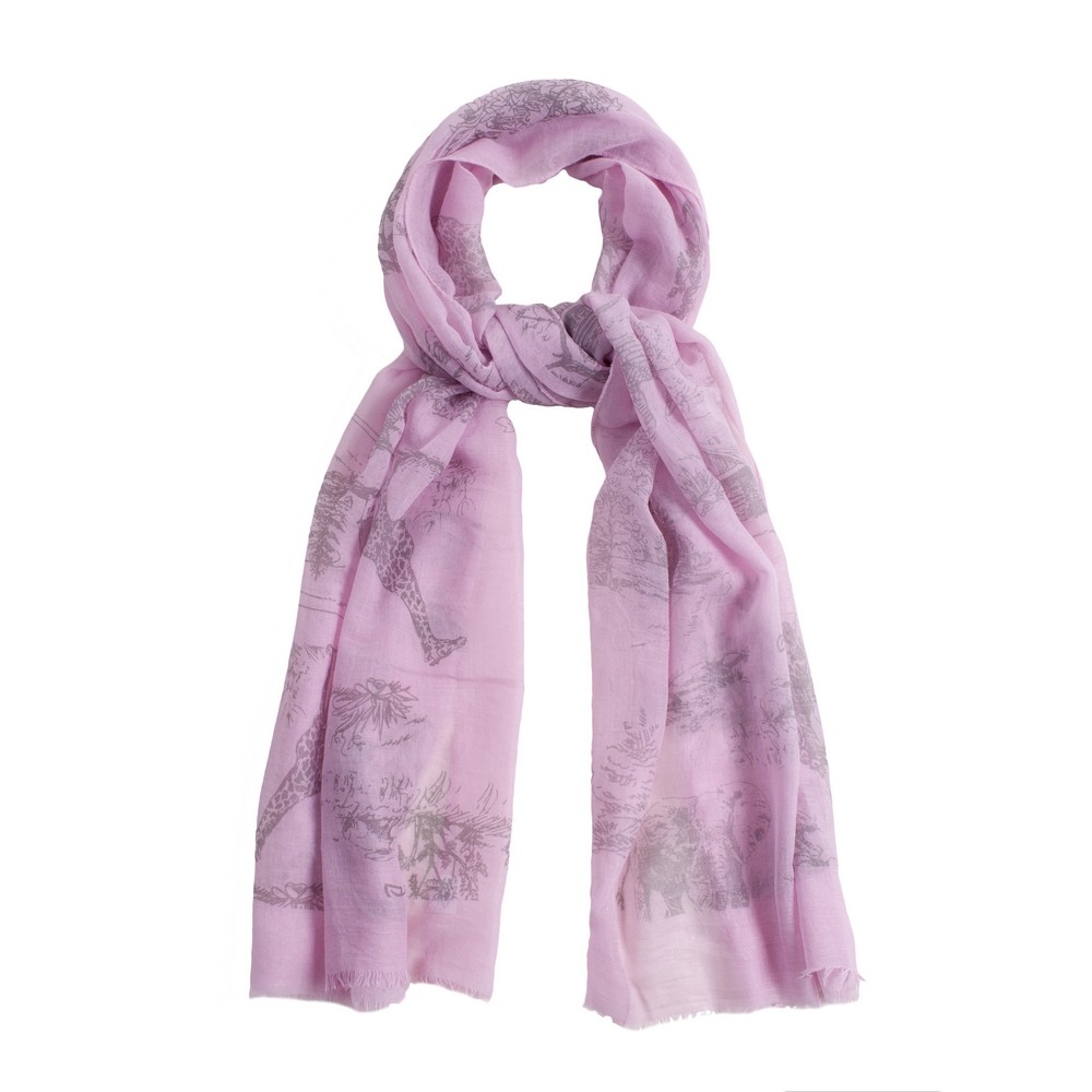 Scarf etched animal illustration pink