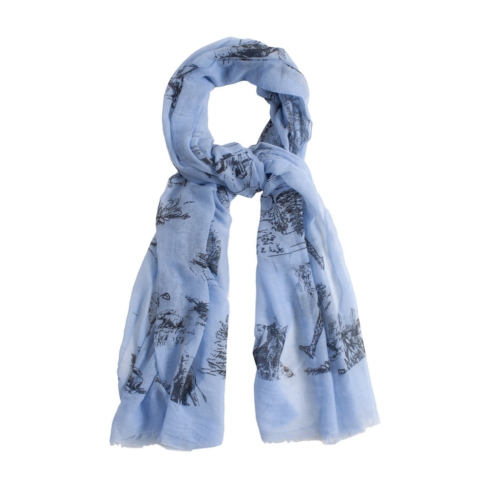 Scarf etched animal illustration blue