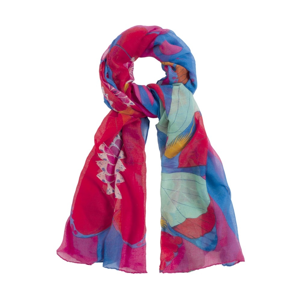 Scarf tropical flower blue & red