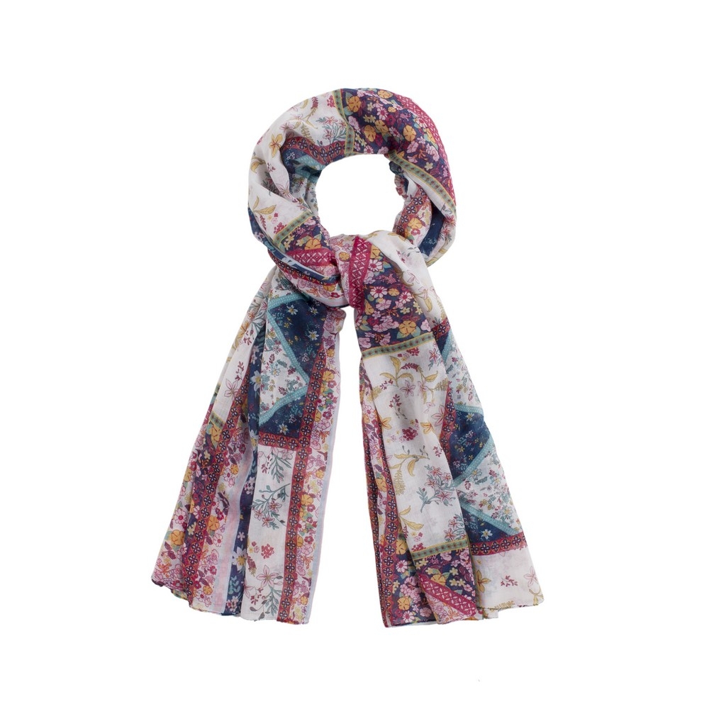 Scarf floral sprigged patchwork print multicoloured