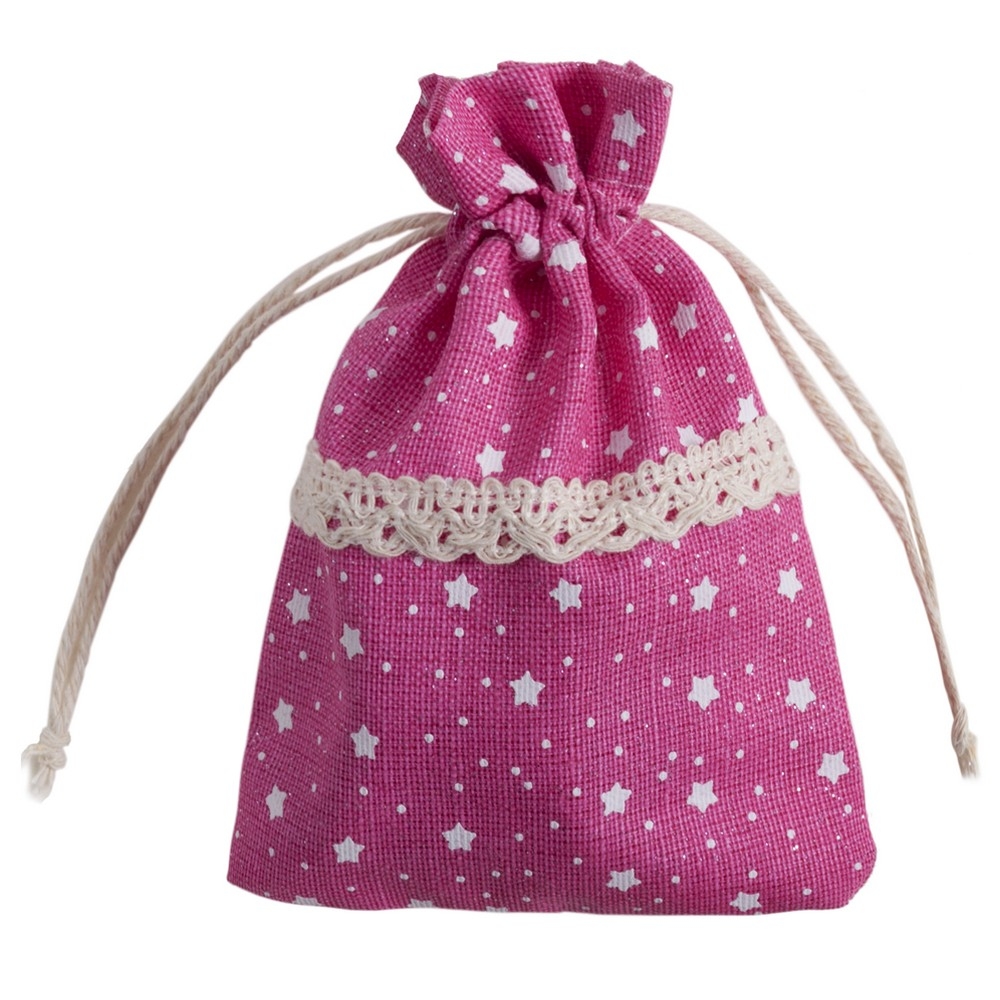 Coin purse star print & lace drawstring pink
