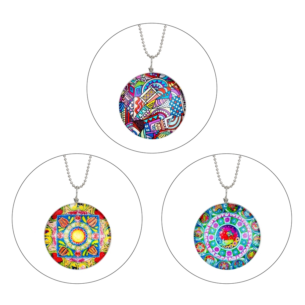 Necklace glass mandala amulet multicoloured