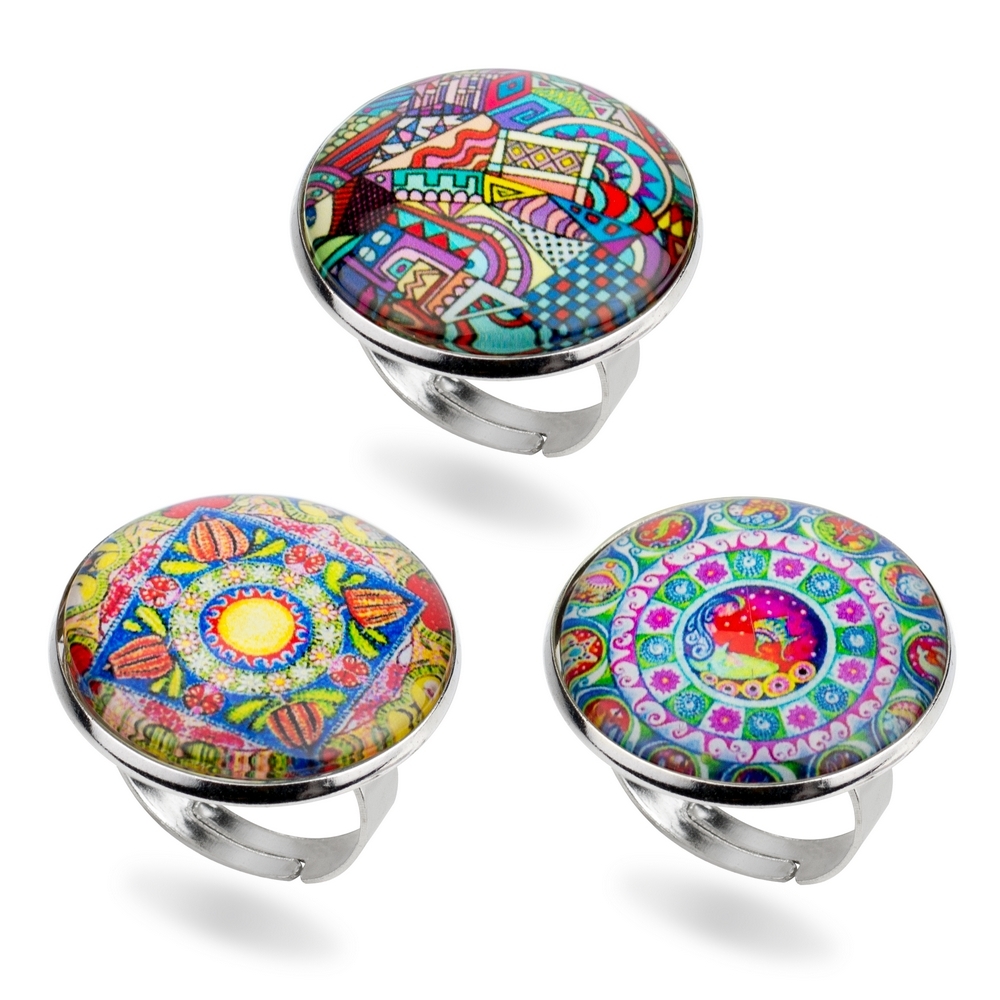 Ring glass mandala amulet multicoloured