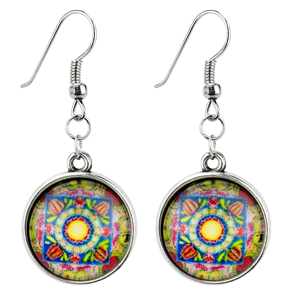 Drop earring glass mandala amulet yellow