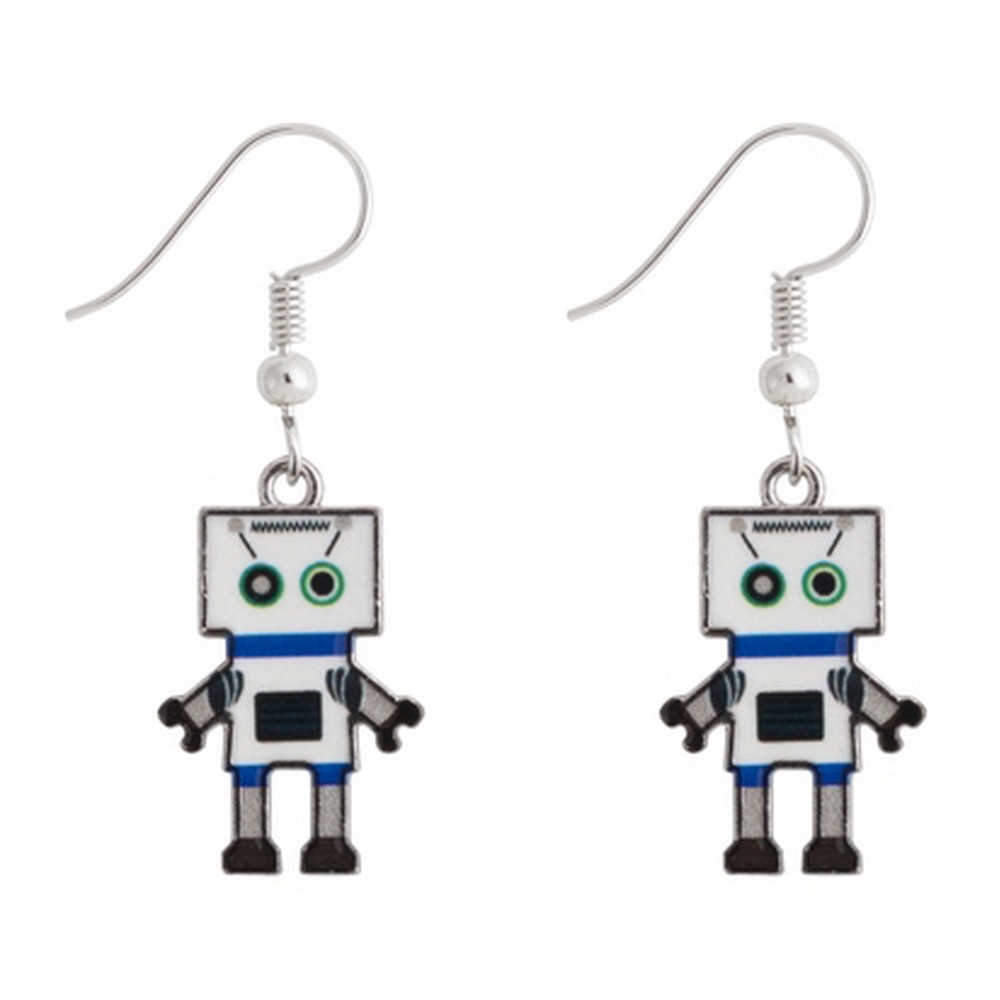 Drop earring enamel friendly robot white