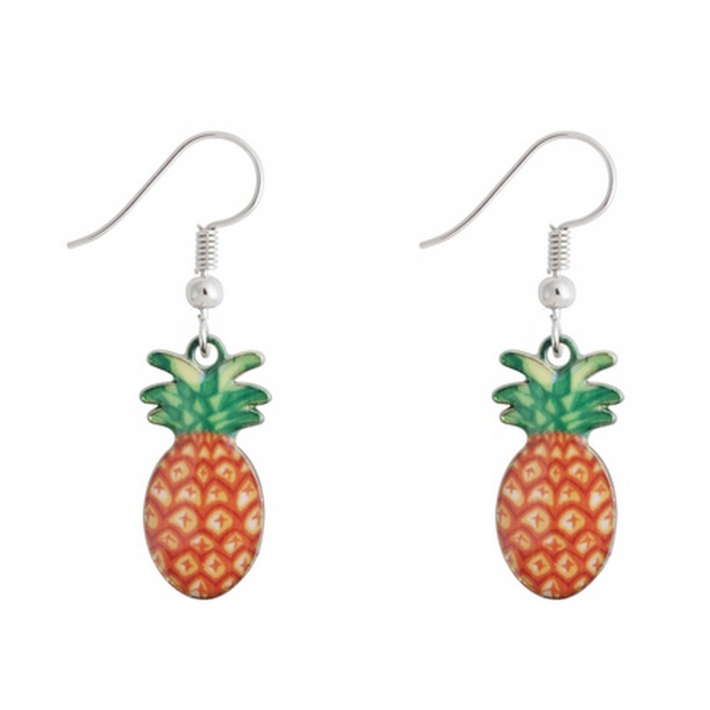 Drop earring enamel pineapple red