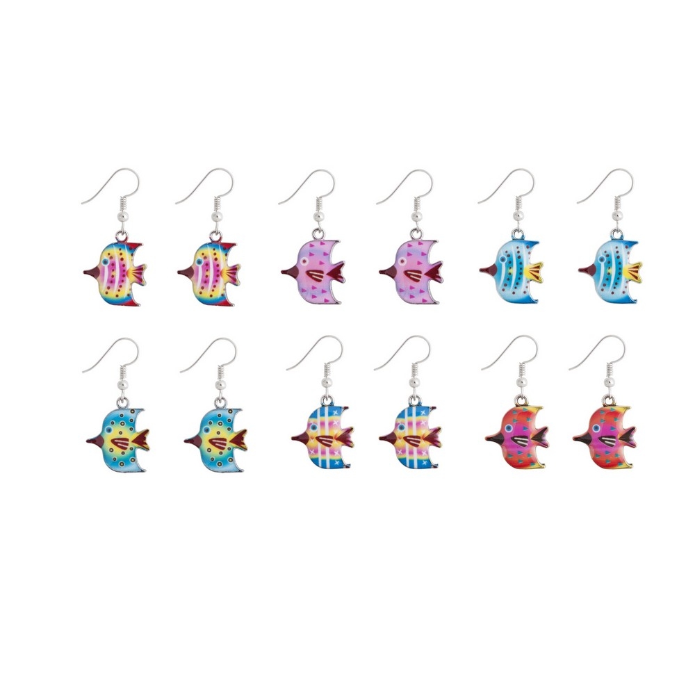 Drop earring enamel tropical fish