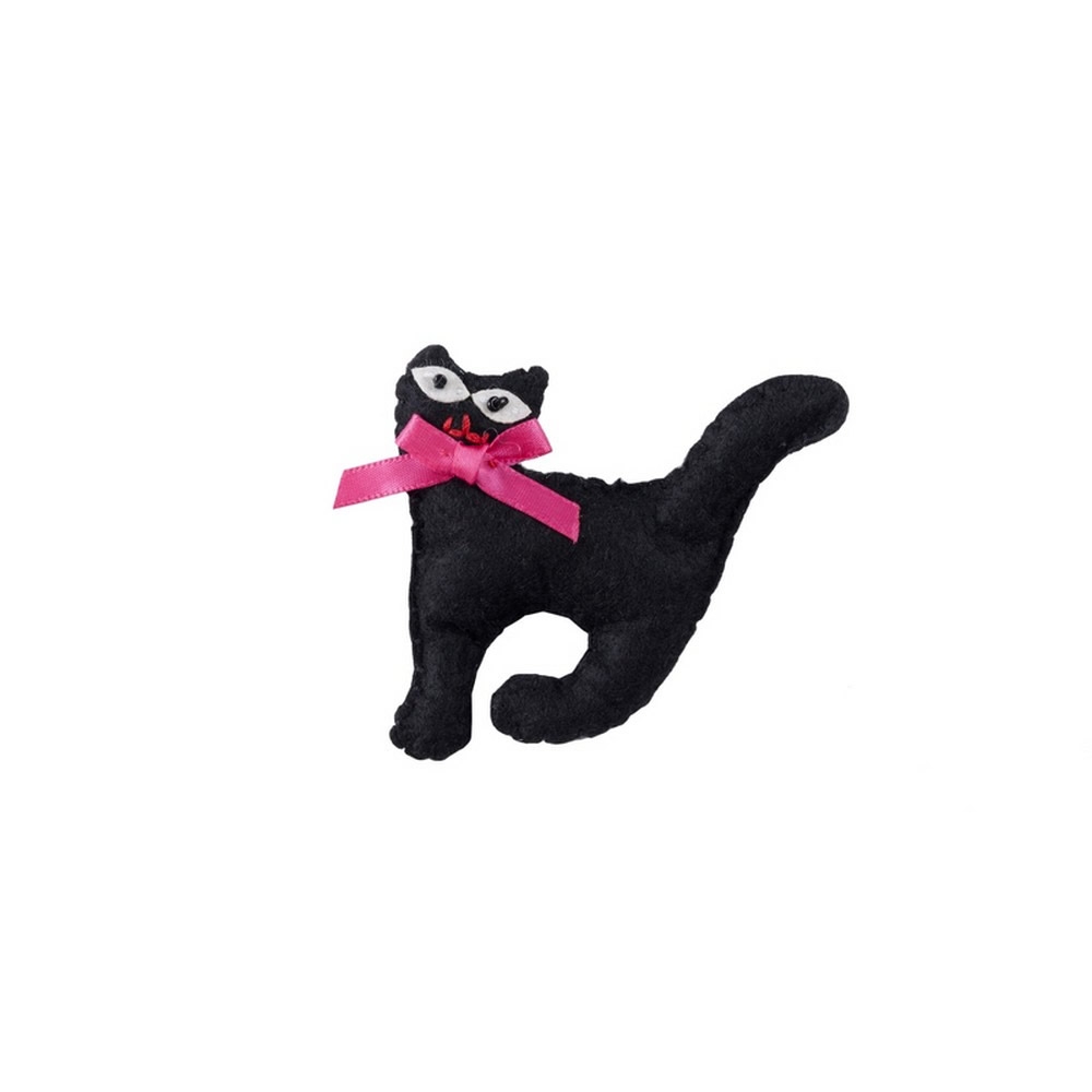 Brooch felt lucky cat black