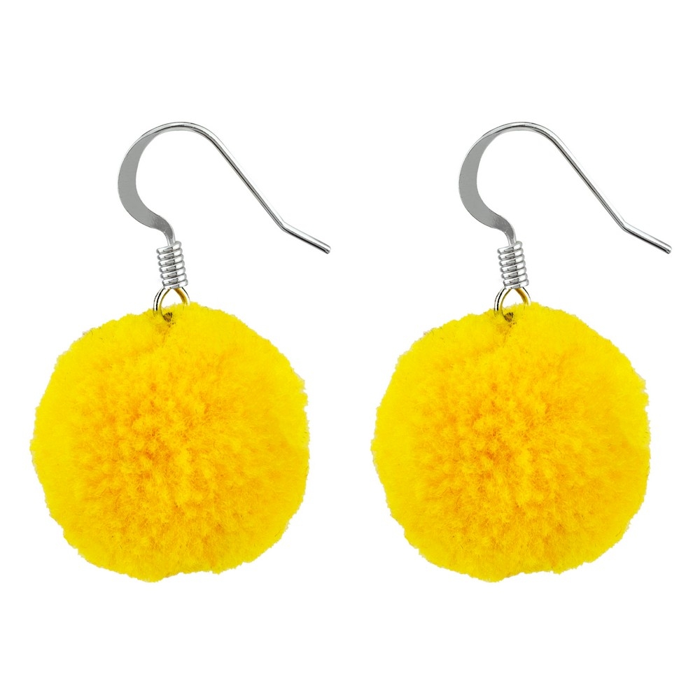 Drop earring cotton pompom yellow