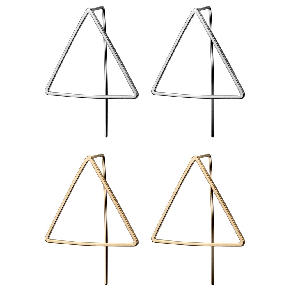 Drop earring big triangle silver & gold