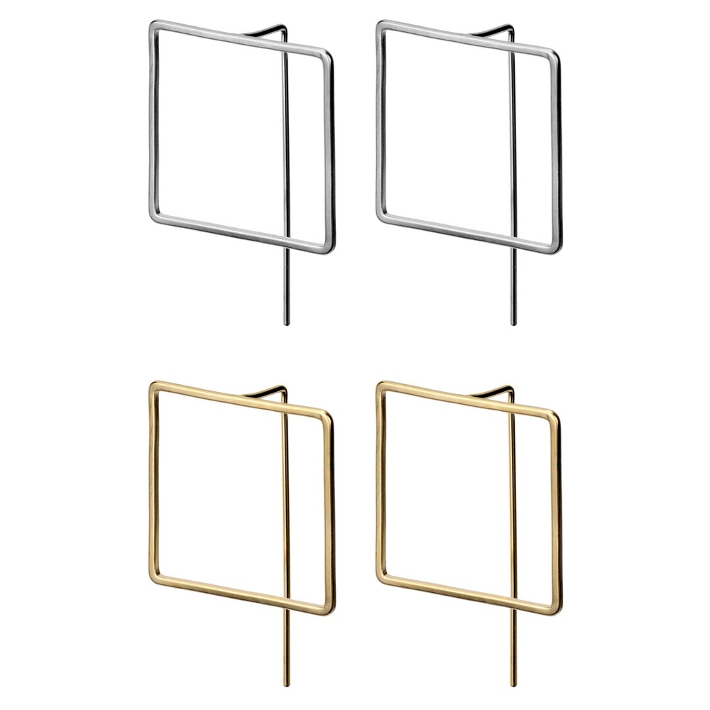 Drop earring big square silver & gold