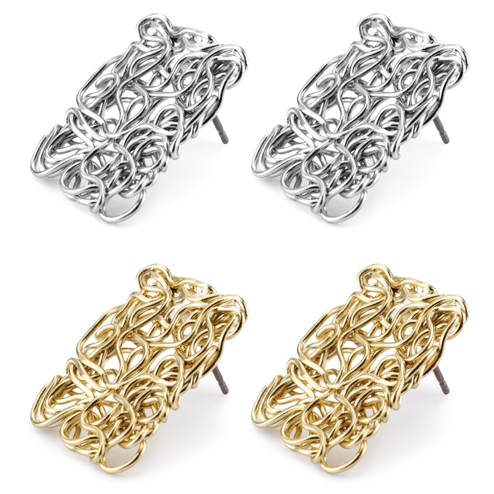 Stud earring wiggle wire rectangle silver & gold