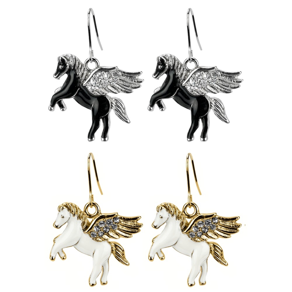 Drop earring enamel & crystal glass pegasus